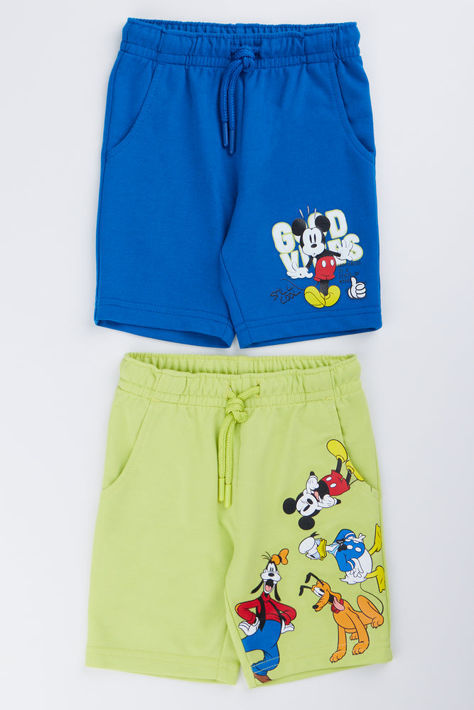 Blue And Lime Mickey Mouse 2 Pack Cotton Knit Shorts