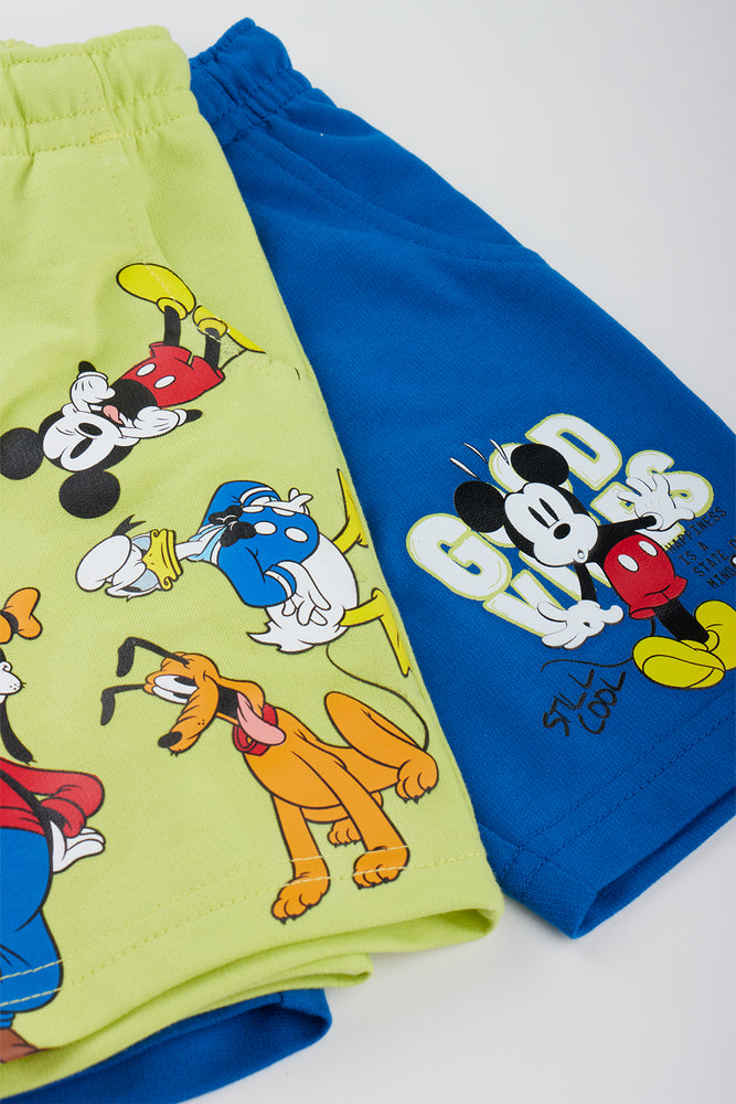 Blue And Lime Mickey Mouse 2 Pack Cotton Knit Shorts (1)