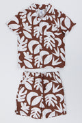 Chocolate Abstract Print Shirt Short Set