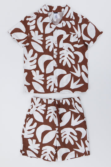 Chocolate Abstract Print Shirt Short Set