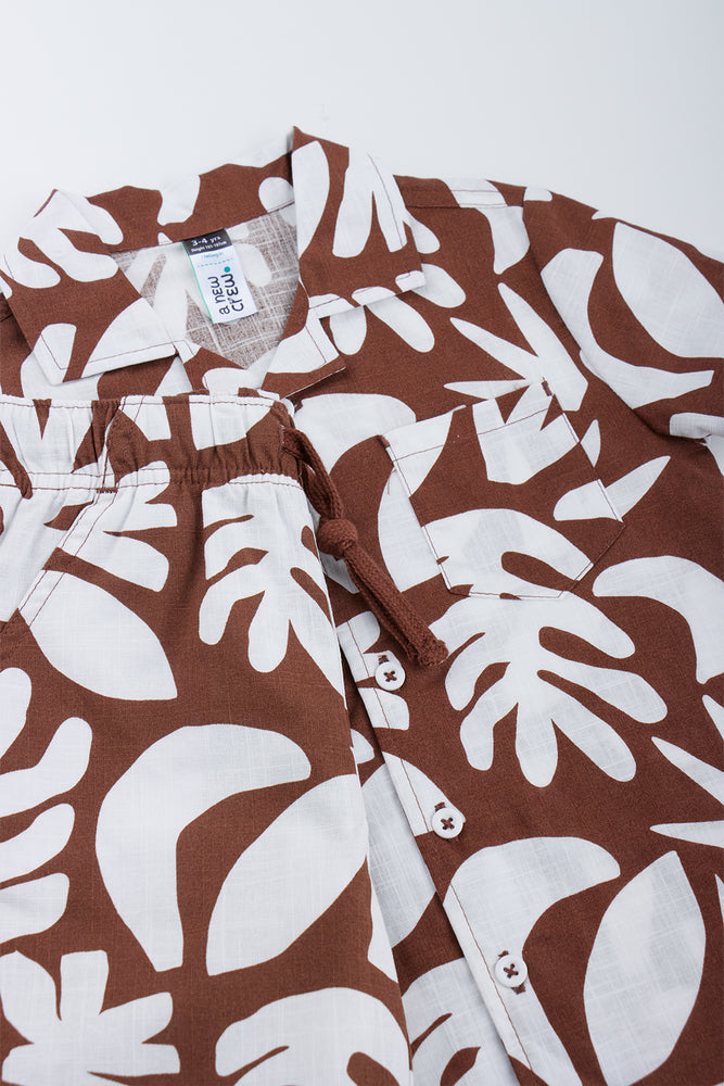 Chocolate Abstract Print Shirt Short Set (1)