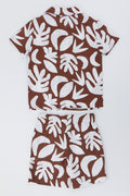 Chocolate Abstract Print Shirt Short Set (2)