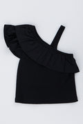 Black Ribbed One Shoulder Frill Top