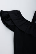 Black Ribbed One Shoulder Frill Top (1)
