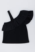 Black Ribbed One Shoulder Frill Top (2)