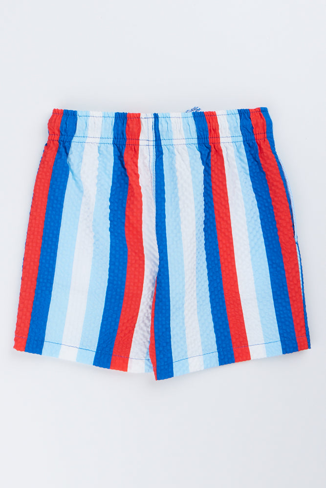 Red & Blue Striped Swim Shorts (2)