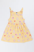 Yellow Fruit Print Shoulder Dress