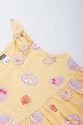 Yellow Fruit Print Shoulder Dress (1)