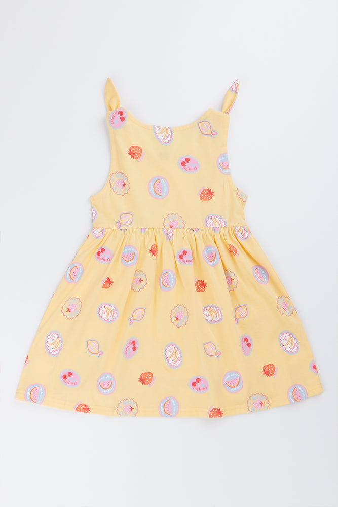 Yellow Fruit Print Shoulder Dress (2)