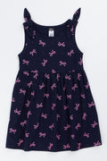 Navy Bow Print Sleeveless Dress
