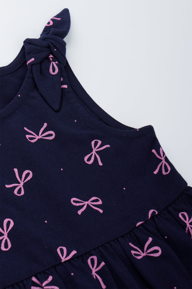Navy Bow Print Sleeveless Dress (1)