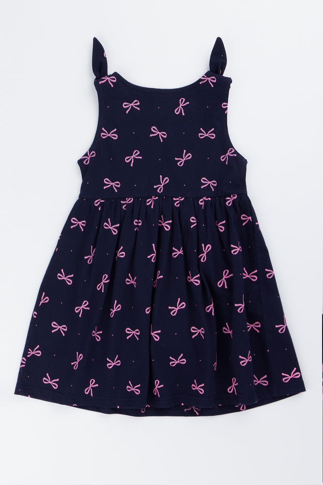 Navy Bow Print Sleeveless Dress (2)