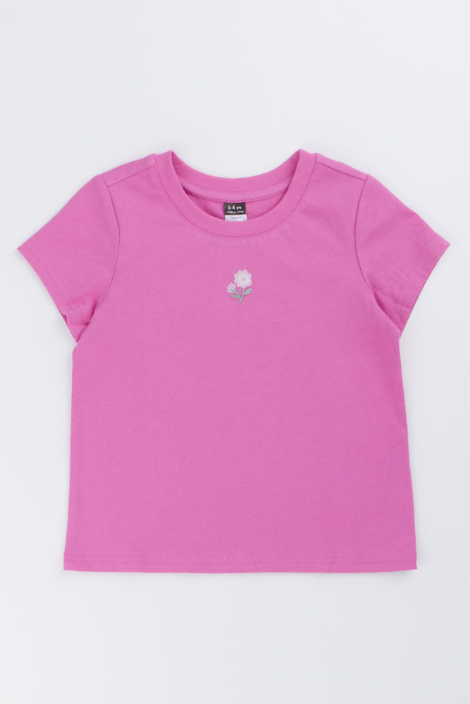Pink Embroidered Flower T-Shirt