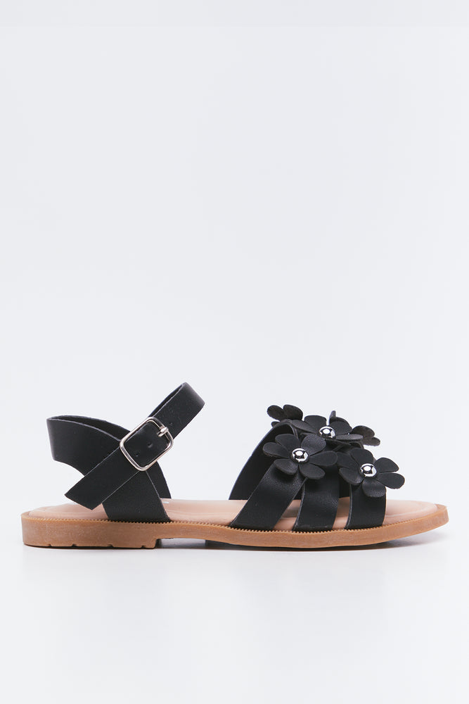 Black Floral Strappy Sandals (1)