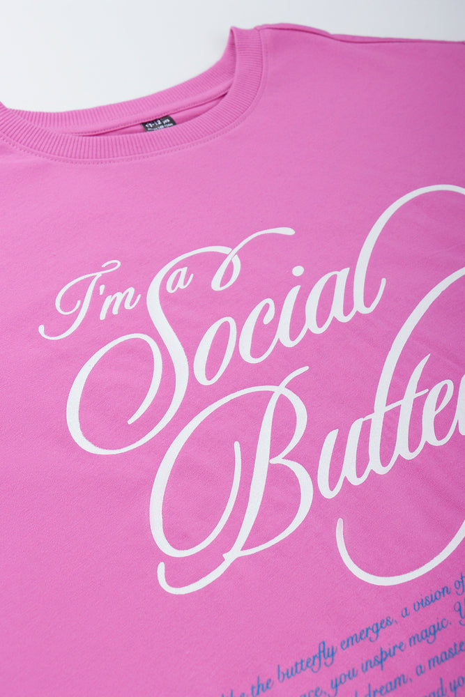Cerise Oversized Butterfly Slogan T-Shirt (1)