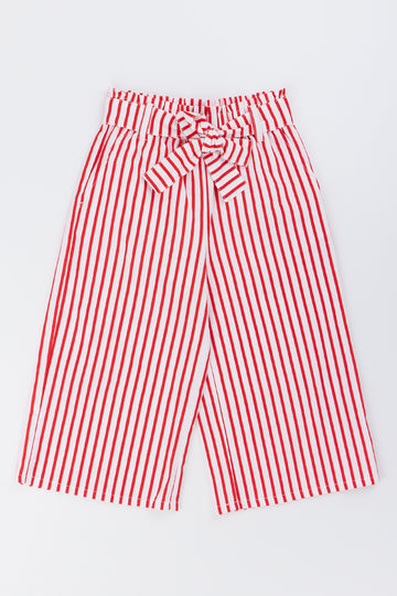 Red Stripe Belted Wideleg Pants
