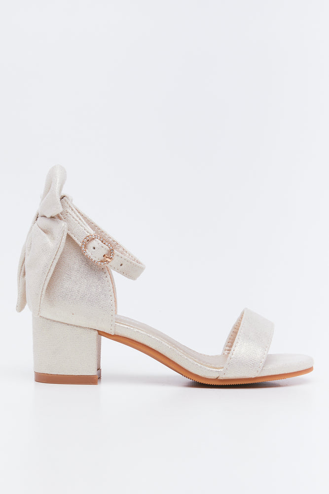 Gold Shimmer Bow Block Heels (1)