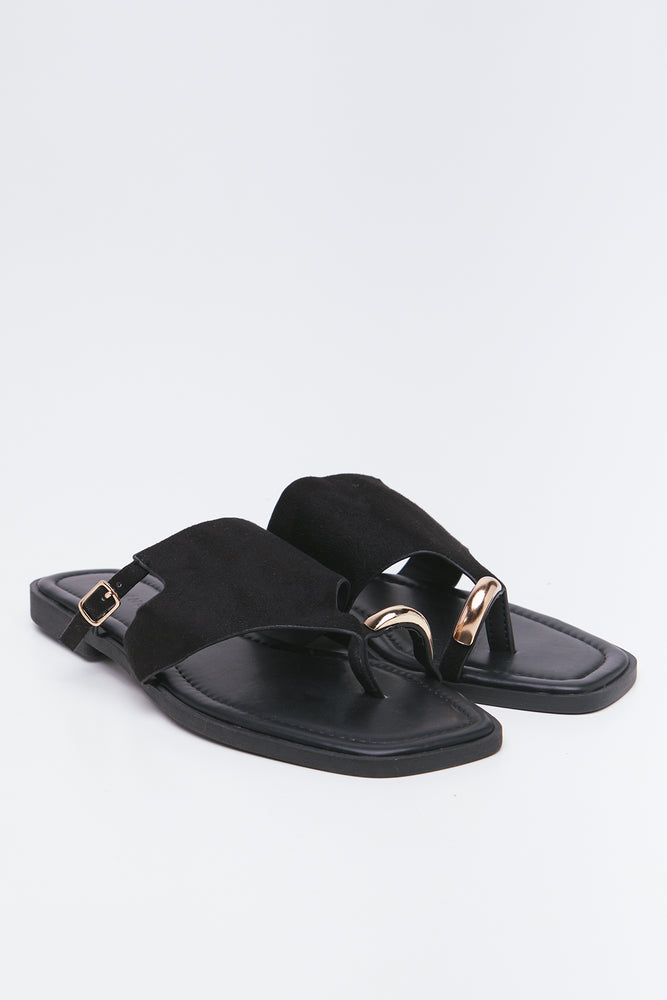Black Suede Toe Post Sandals