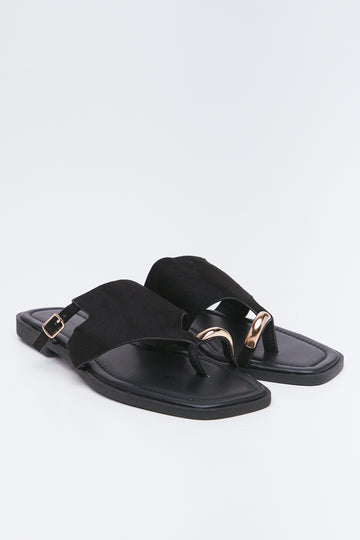 Black Suede Toe Post Sandals