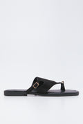 Black Suede Toe Post Sandals (1)