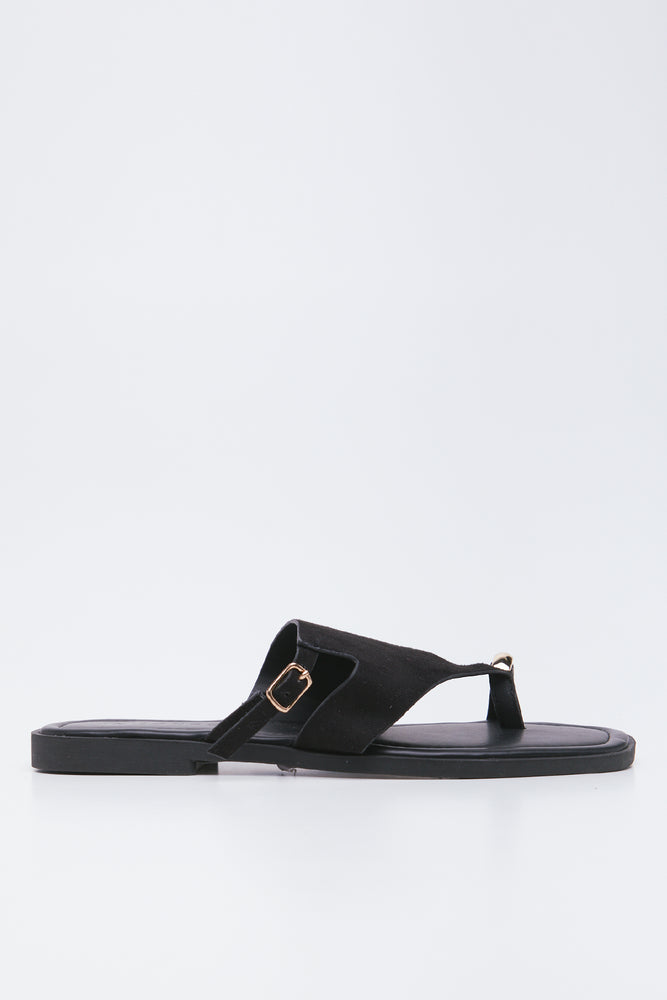 Black Suede Toe Post Sandals (1)