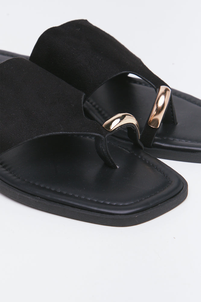 Black Suede Toe Post Sandals (2)