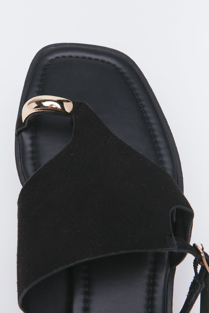 Black Suede Toe Post Sandals (4)