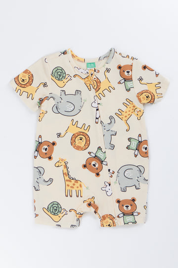 Cream Animal Print Baby Romper