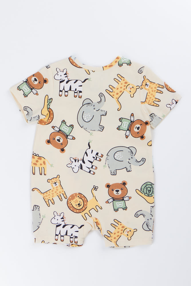 Cream Animal Print Baby Romper (2)