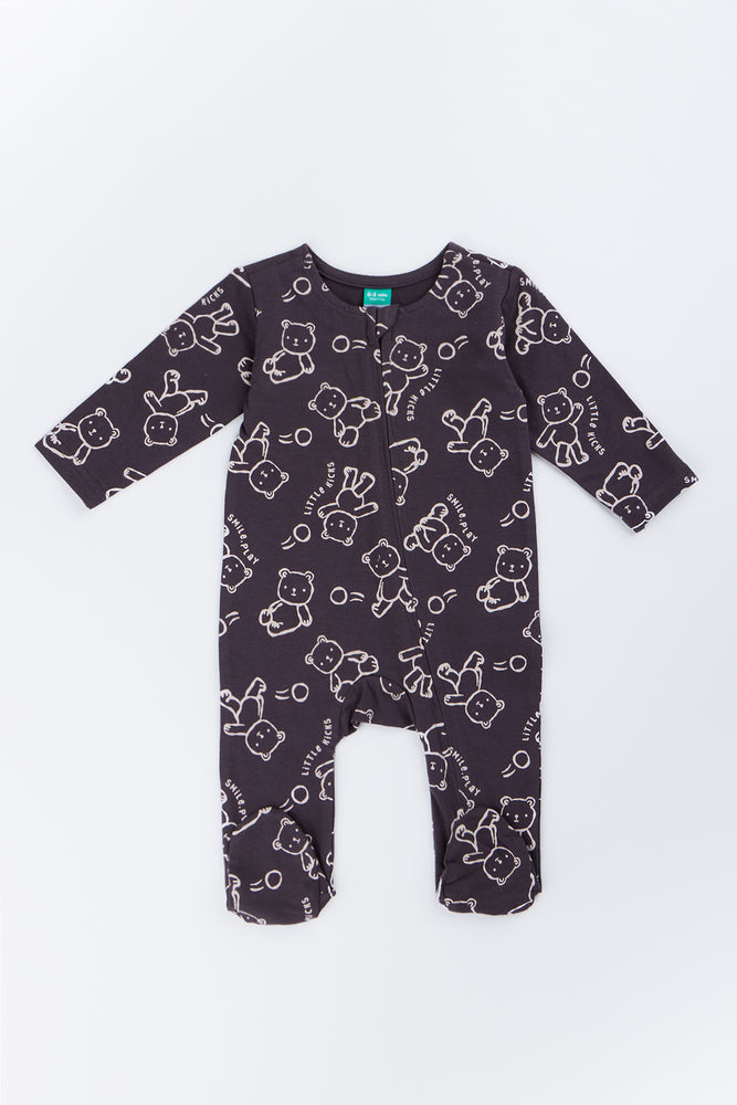 Grey Bear Print Sleepsuit