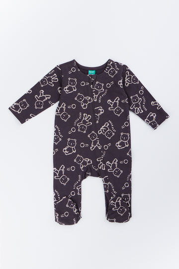 Grey Bear Print Sleepsuit
