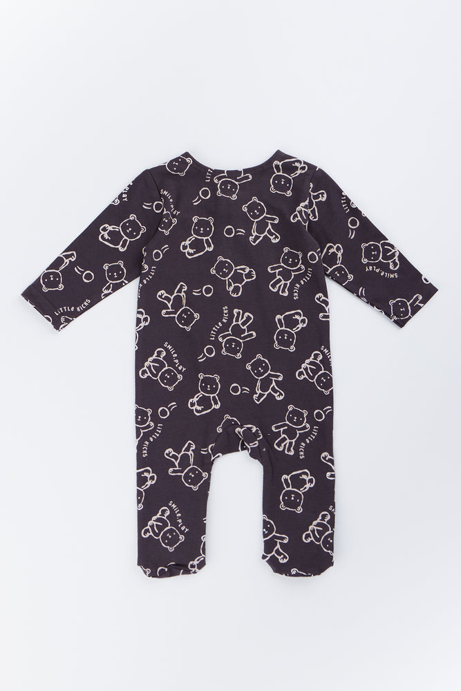 Grey Bear Print Sleepsuit (2)