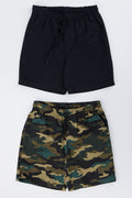 Woven Camo And Black Shorts 2 Pack