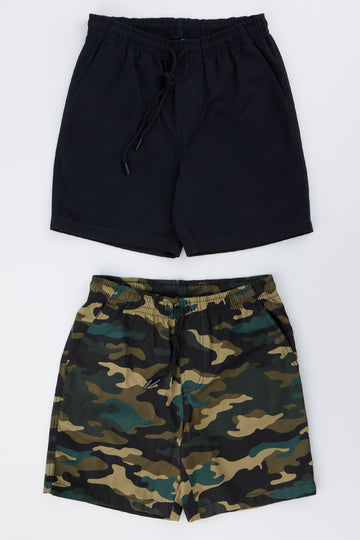 Woven Camo And Black Shorts 2 Pack