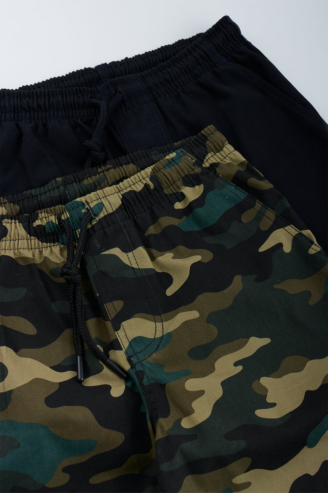 Woven Camo And Black Shorts 2 Pack (1)