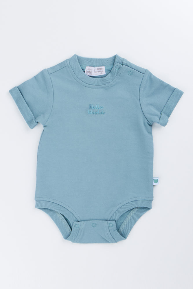 Hello World Baby Romper Blue
