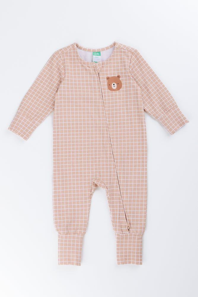 Grow With Me Stone Windowpane Sleepsuit