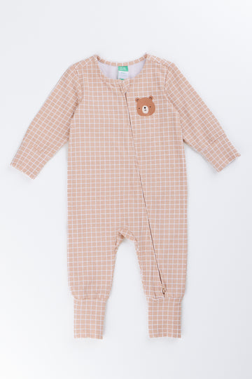 Grow With Me Stone Windowpane Sleepsuit