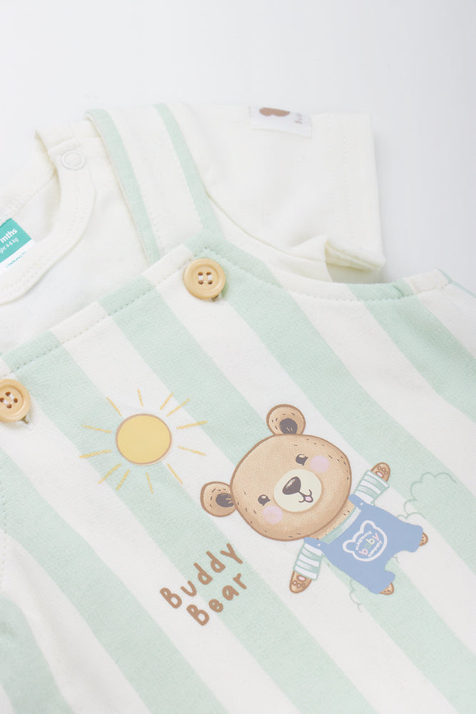 Sage Buddy Bear Striped Dungaree Set (1)
