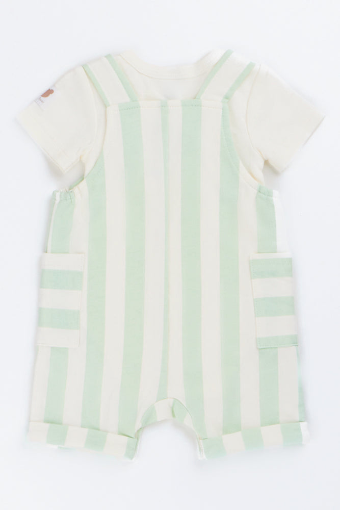 Sage Buddy Bear Striped Dungaree Set (2)