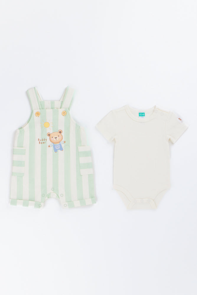 Sage Buddy Bear Striped Dungaree Set (3)