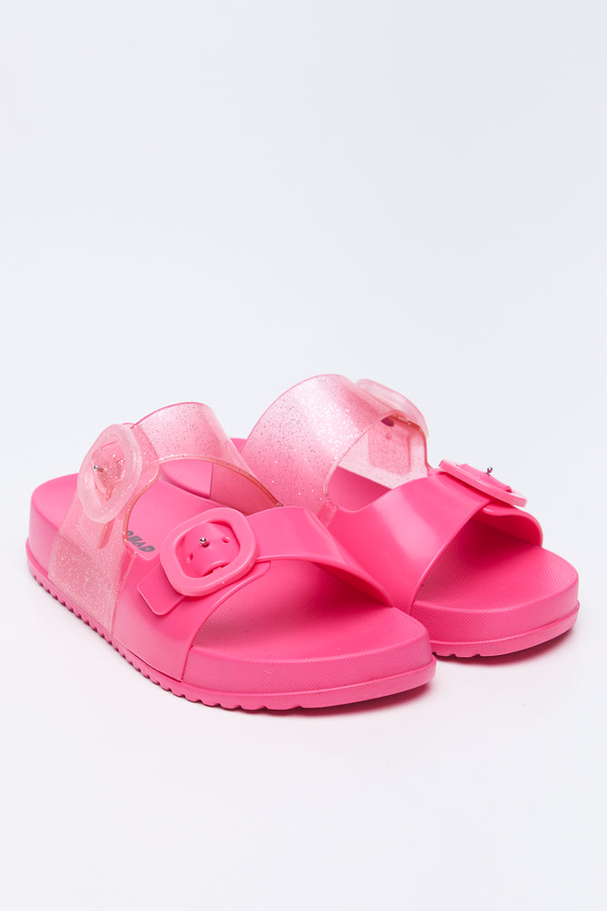 Pink Glitter Buckle Jelly Slides