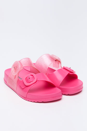 Pink Glitter Buckle Jelly Slides