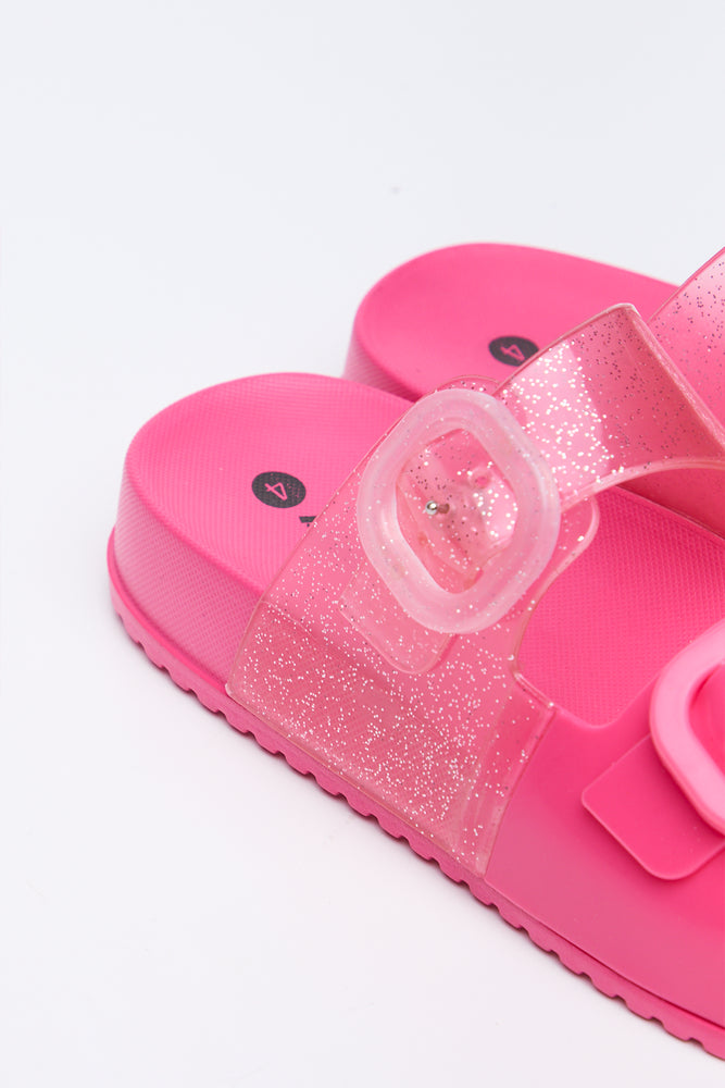 Pink Glitter Buckle Jelly Slides (3)