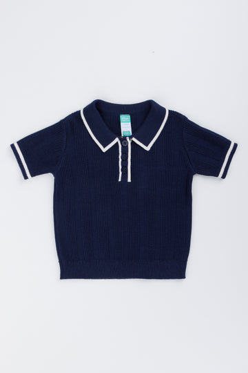 Navy Knit Collared Golfer