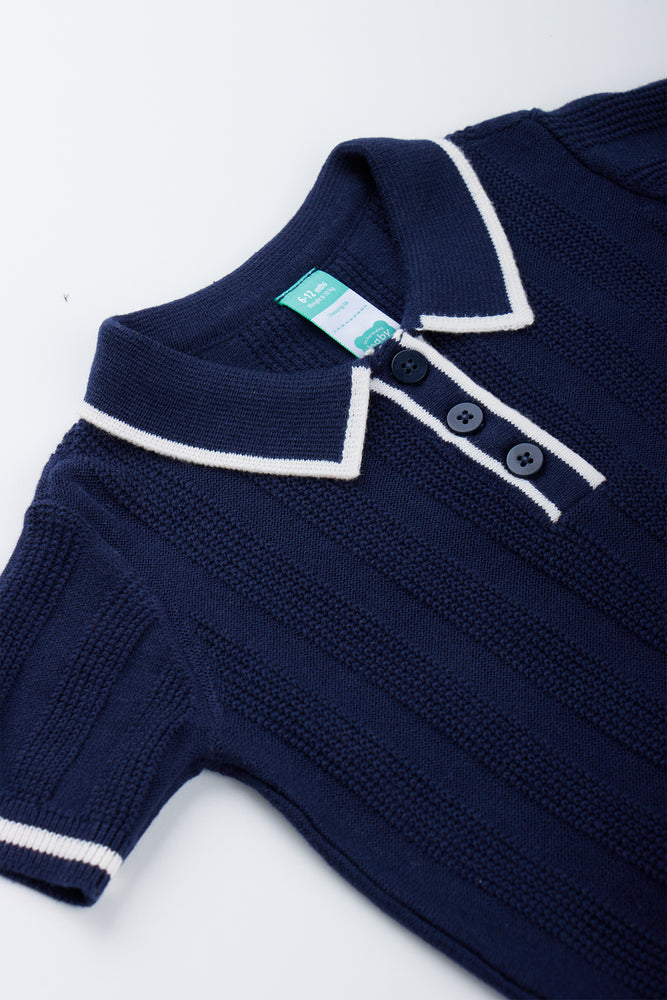 Navy Knit Collared Golfer (1)