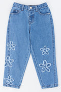 Blue Denim Flower Embroidered Jeans
