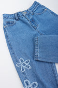 Blue Denim Flower Embroidered Jeans (1)