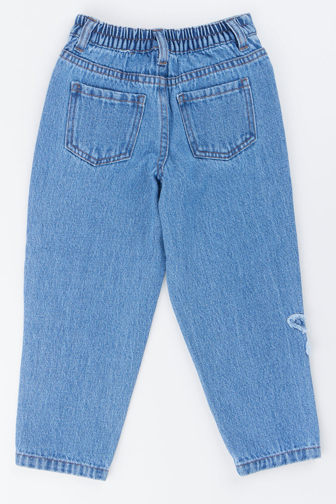 Blue Denim Flower Embroidered Jeans (2)