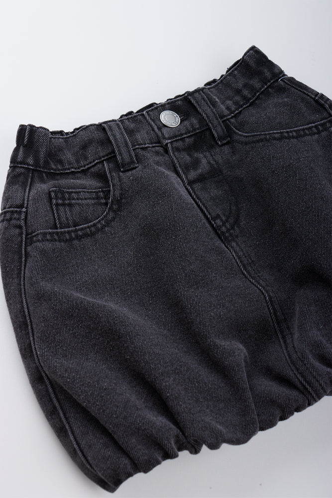 Black Denim Bubble Mini Skirt (1)